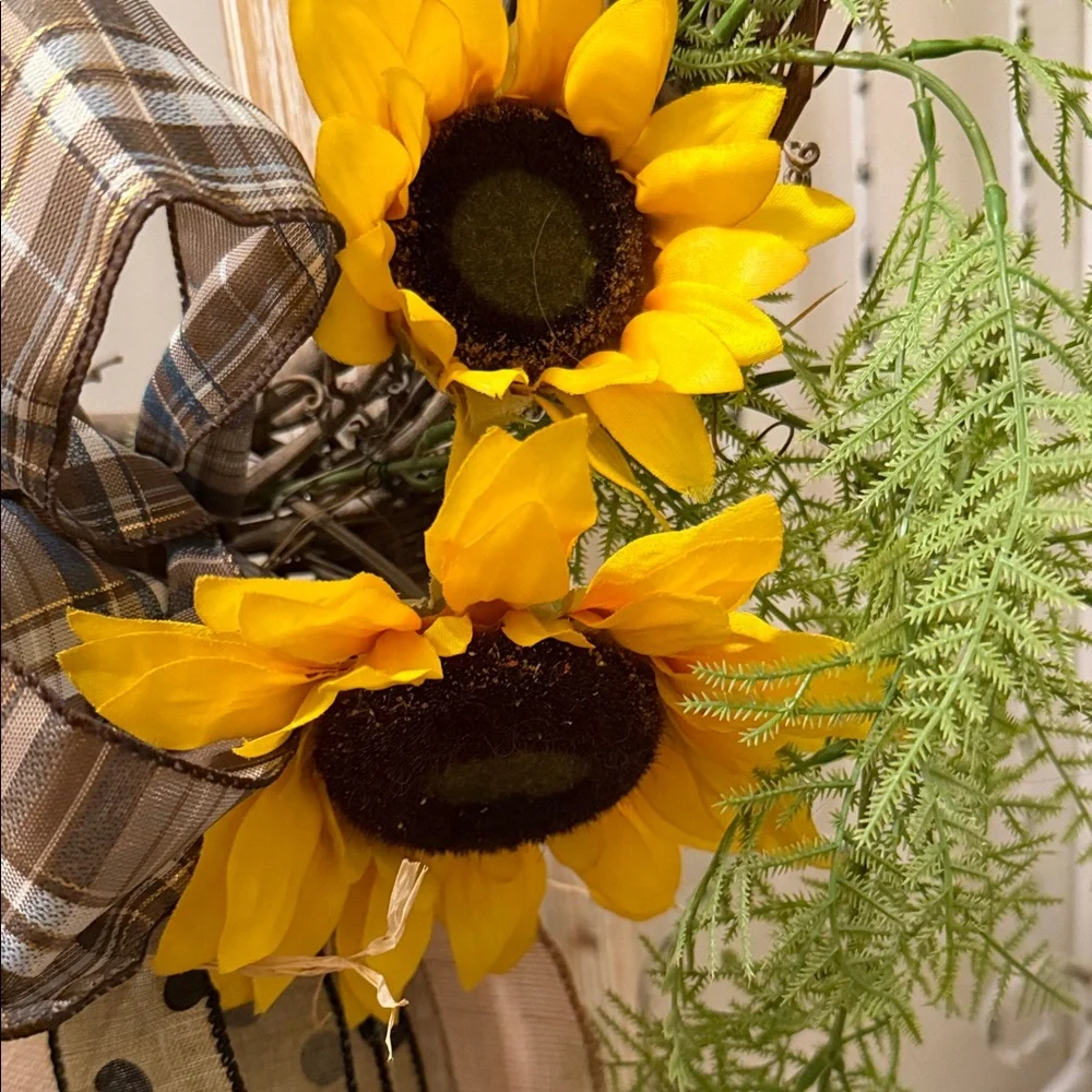 Sunflower Grapevine Wreath with Burlap Bow - Yellow